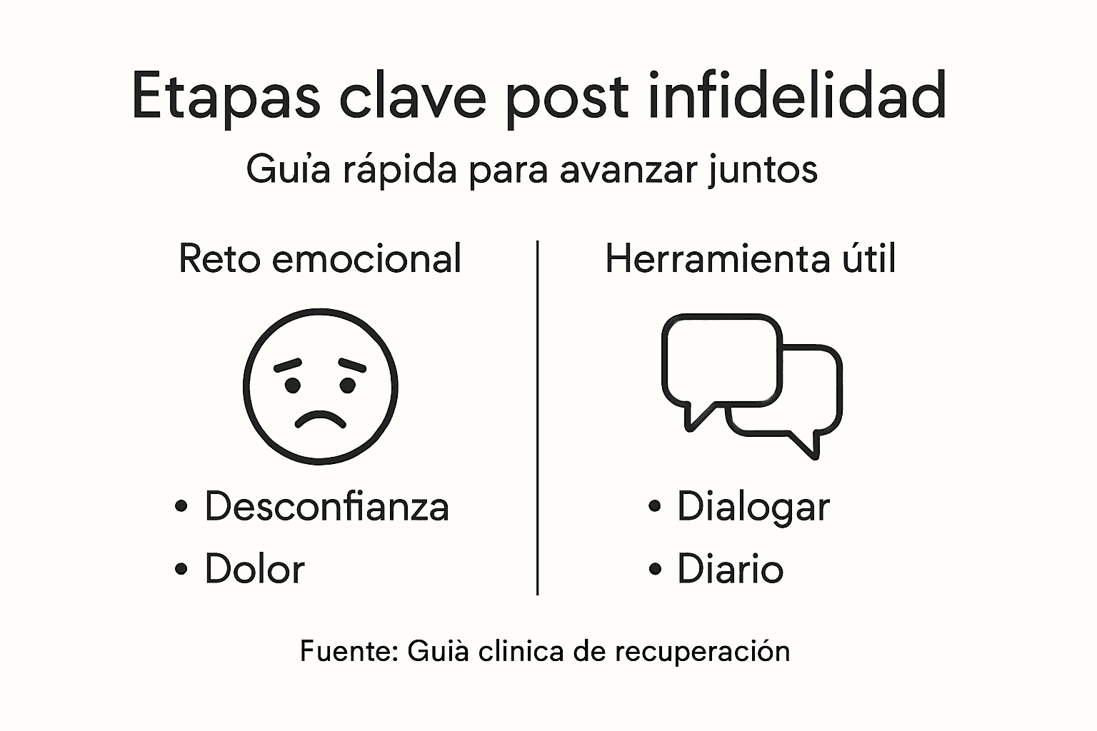 Infografía: fases del proceso y recursos clave tras una infidelidad