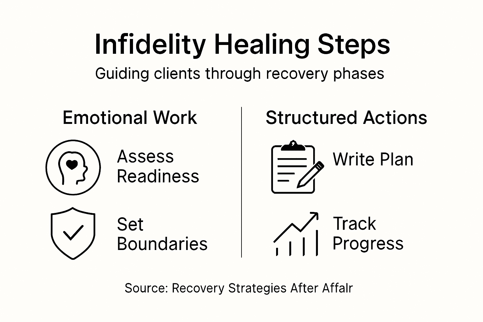 Infographic with infidelity recovery steps overview