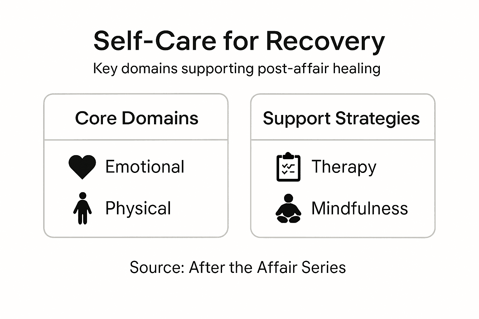 Infographic showing core domains and strategies of self-care