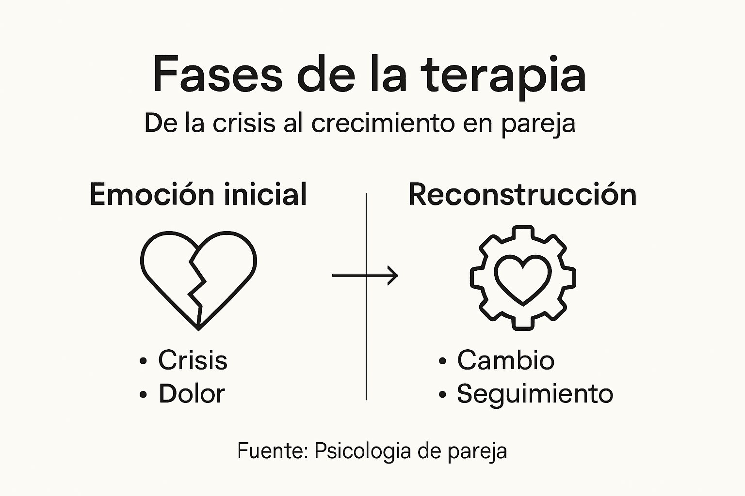 Infografía sobre las etapas fundamentales en la terapia para superar una infidelidad