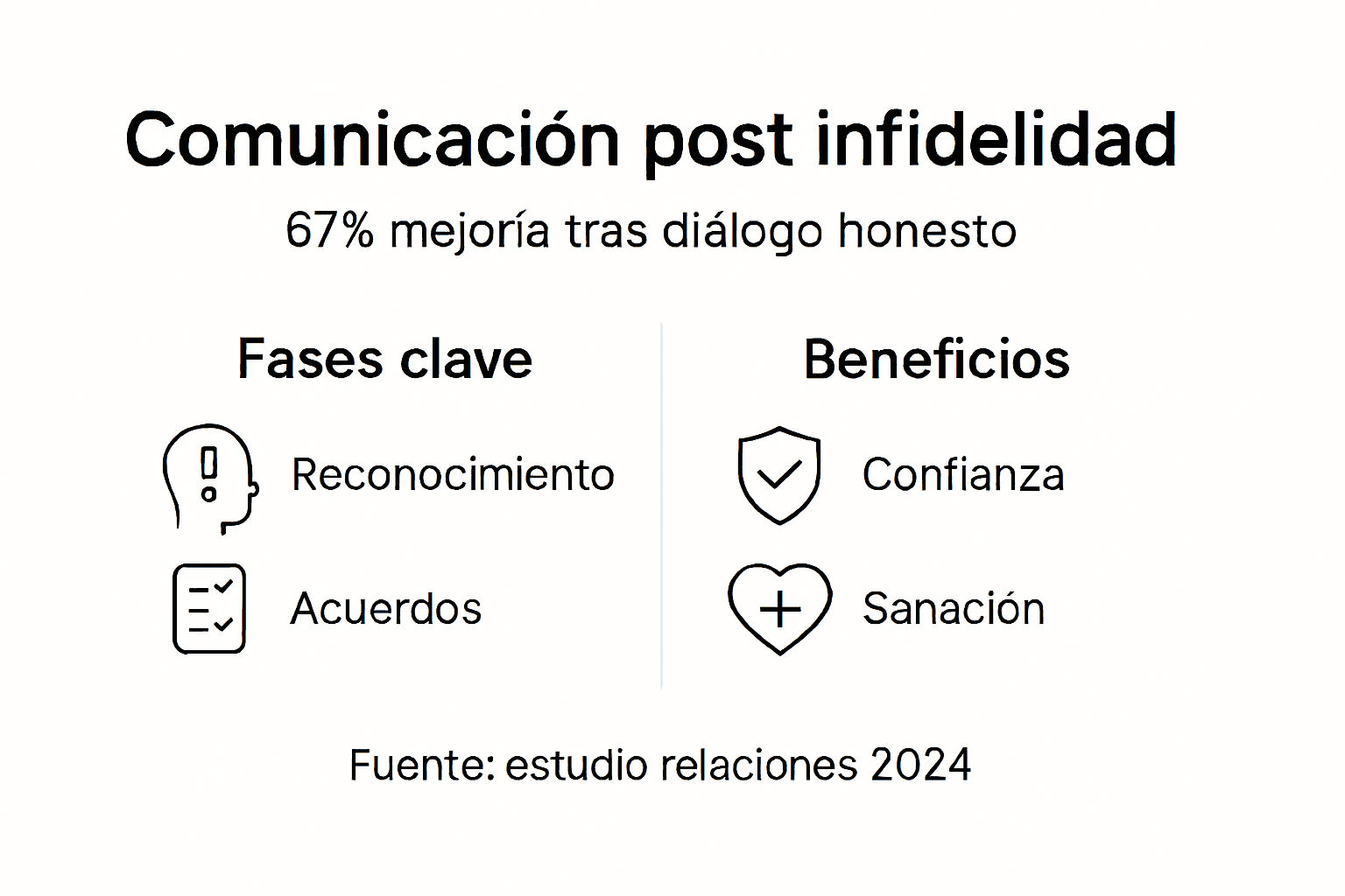 Infografía: etapas clave y ventajas de la comunicación después de una infidelidad