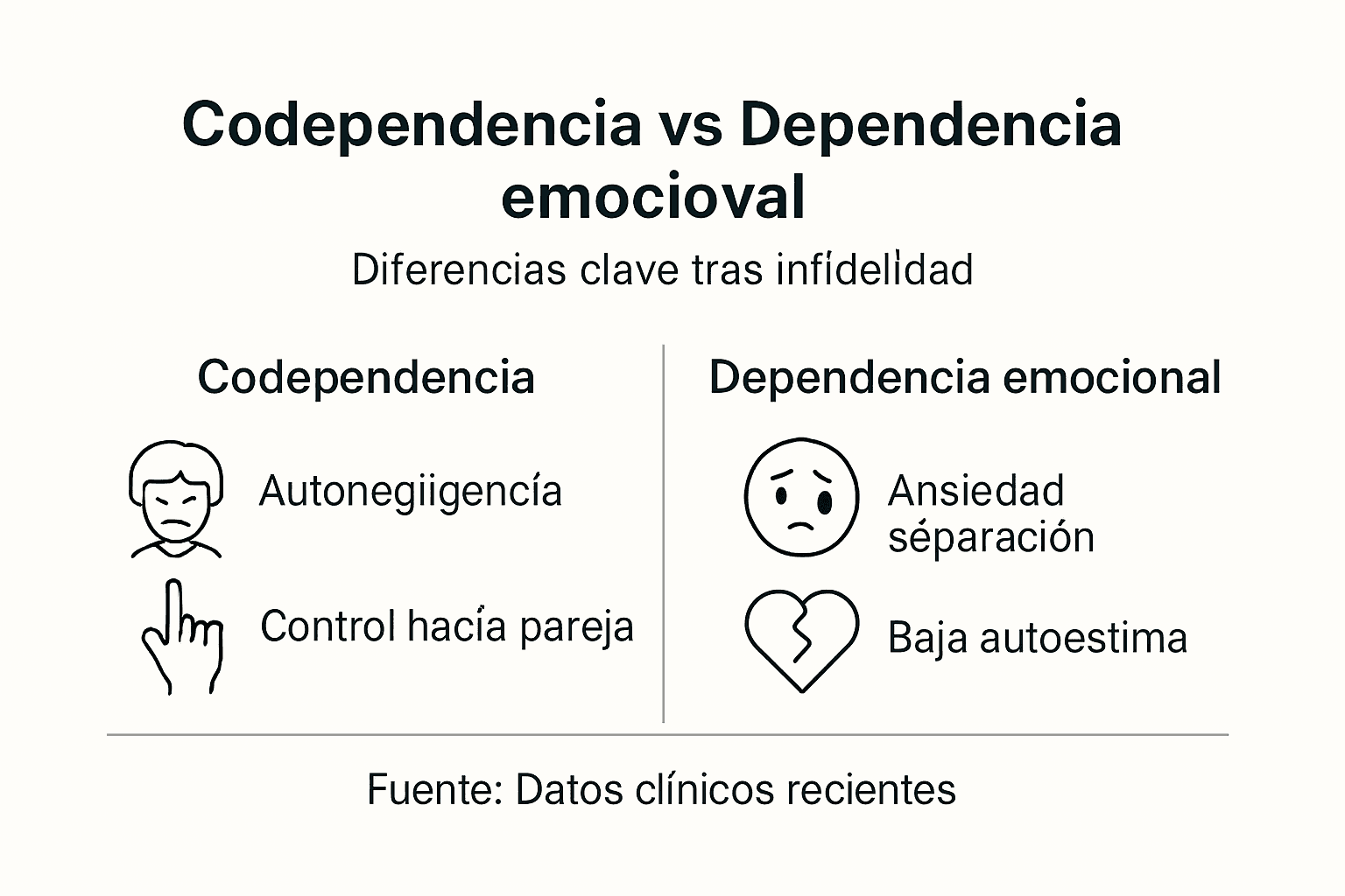 Infografía sobre las diferencias entre codependencia y dependencia emocional