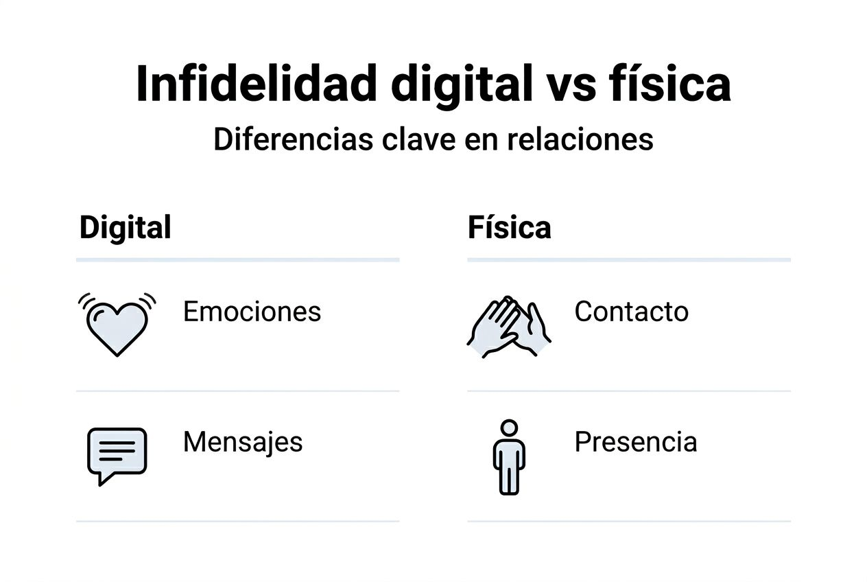 Infografía sobre las diferentes formas de infidelidad: digital y presencial