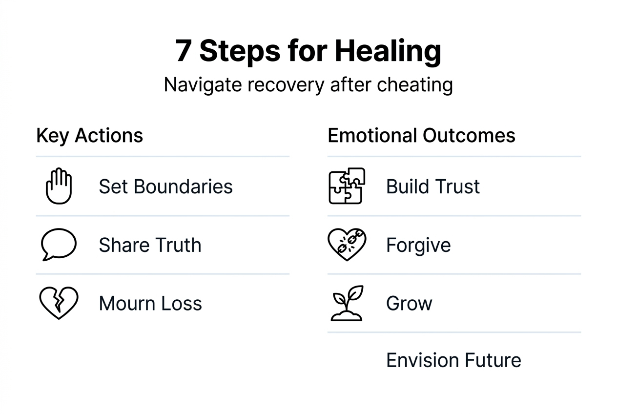 Infographic showing 7 healing steps after cheating