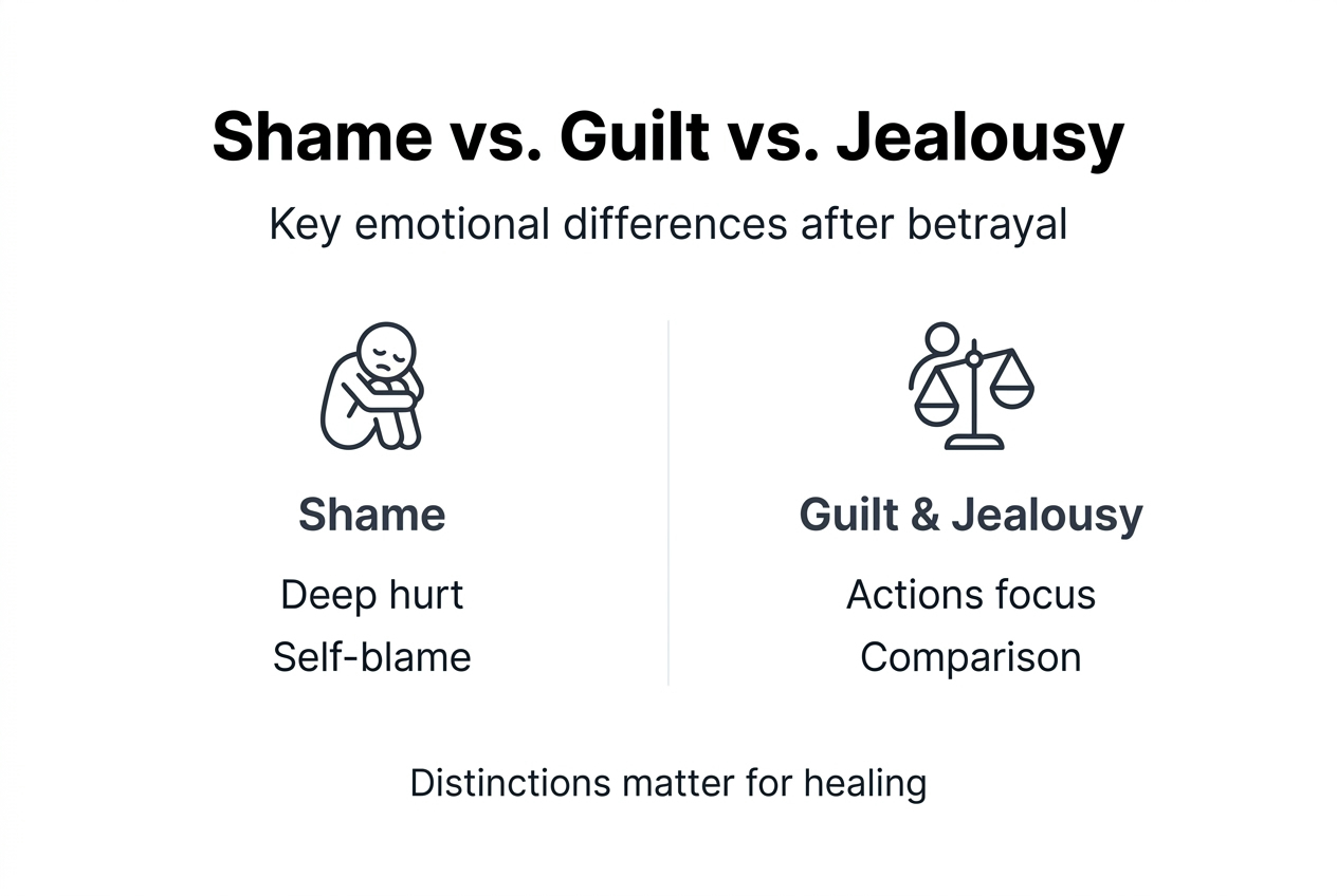 Infographic comparing shame, guilt, and jealousy