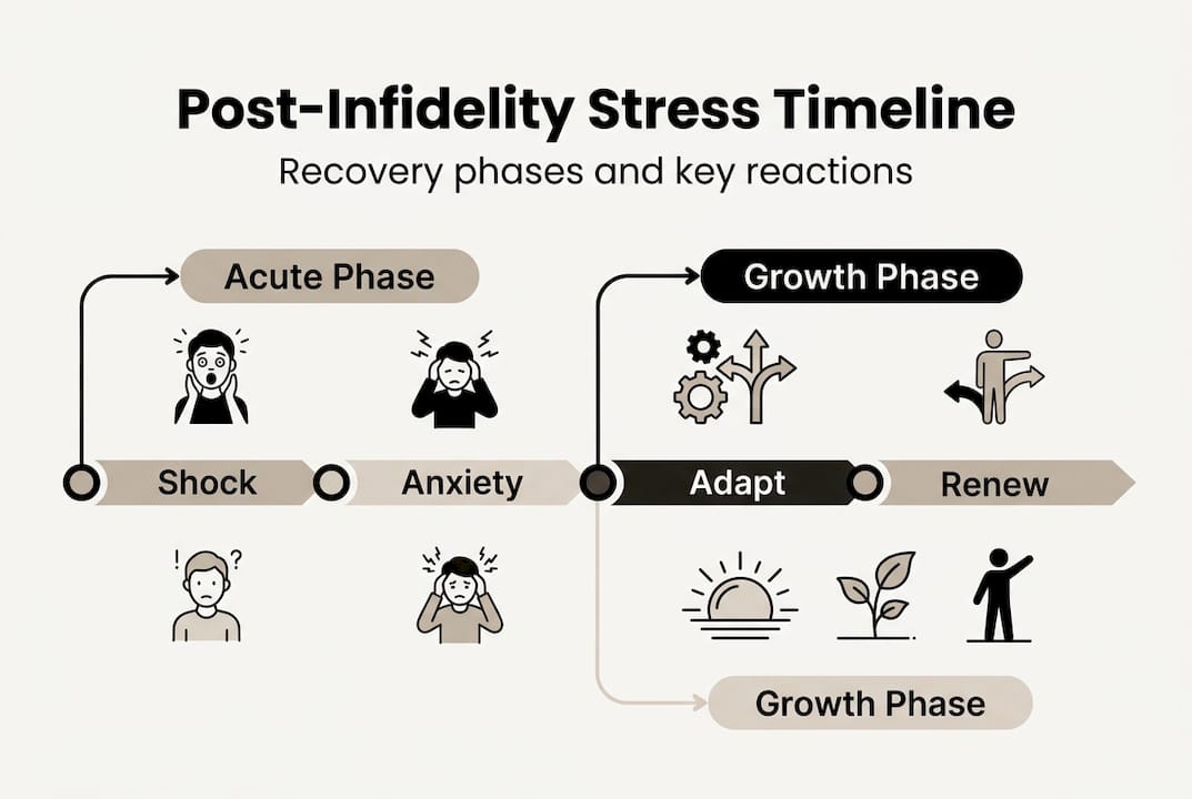 Infographic showing post-infidelity stress phases
