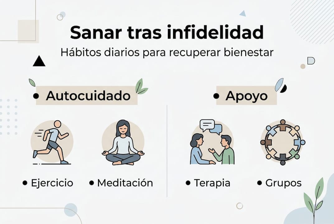 Infografía: hábitos para superar una infidelidad y sanar emocionalmente