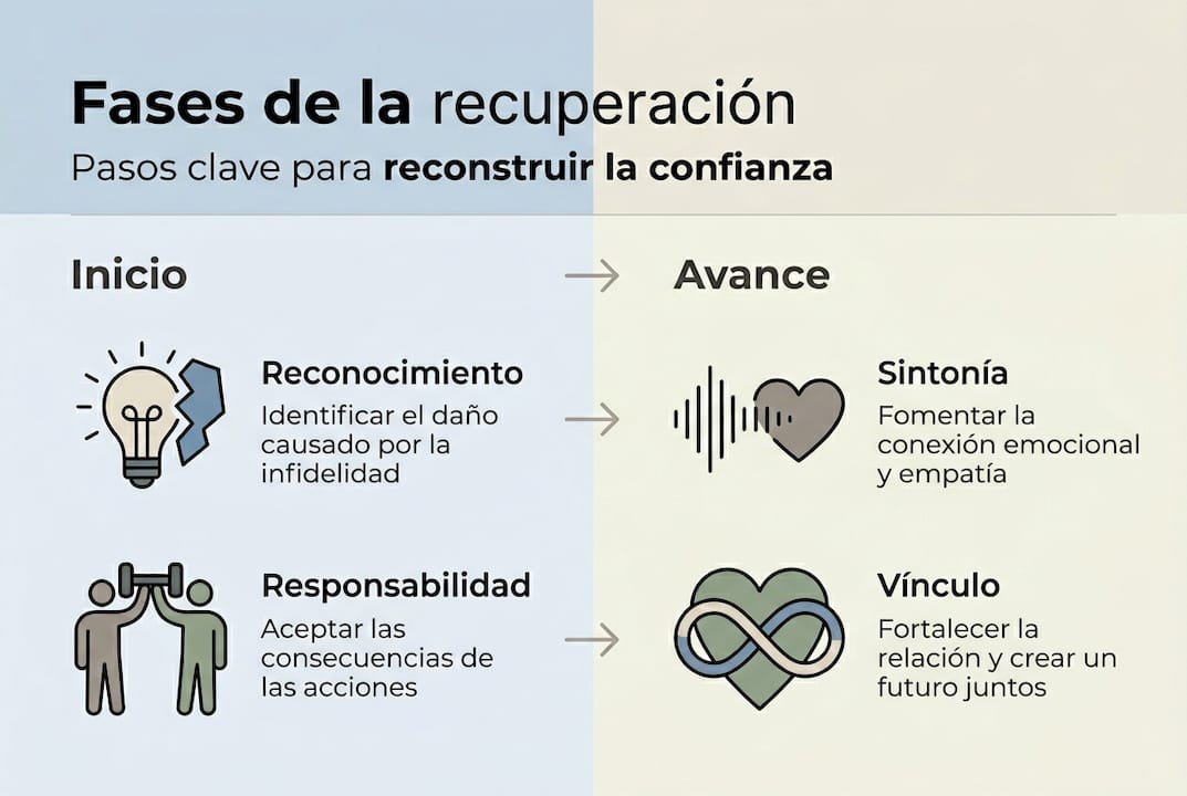 Infografía sobre las etapas para superar una infidelidad