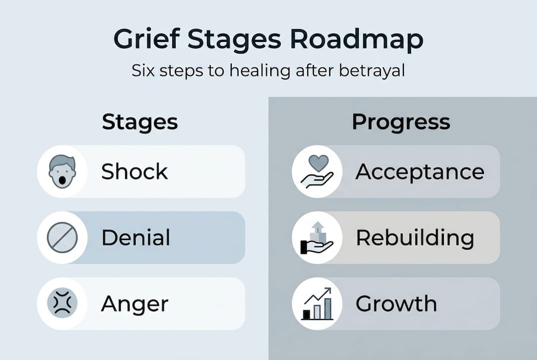 Infidelity grief stages roadmap infographic