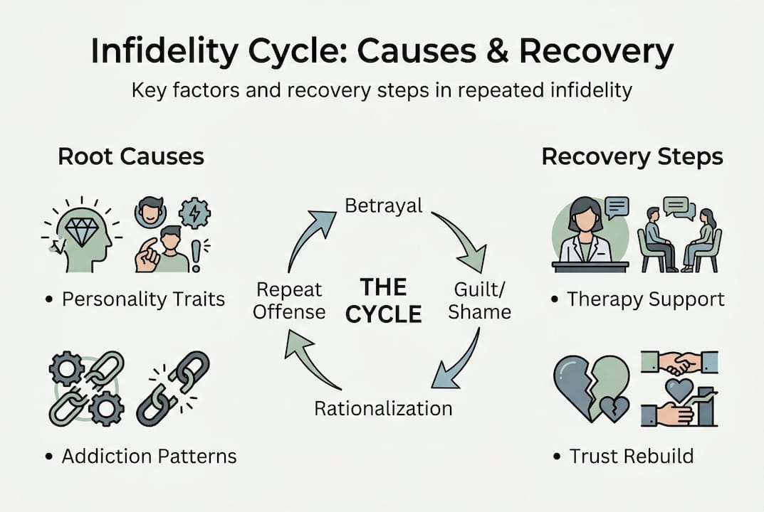 Infographic showing causes and recovery after infidelity