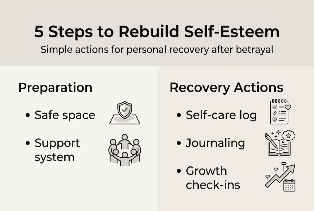 Infographic showing five self-esteem rebuilding steps