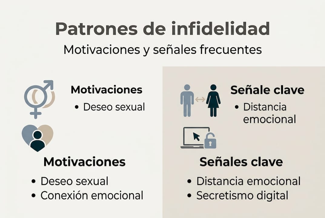 Infografía sobre las señales más comunes que delatan una infidelidad