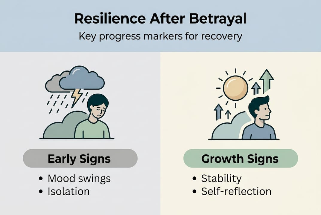 Infographic showing resilience stages after betrayal