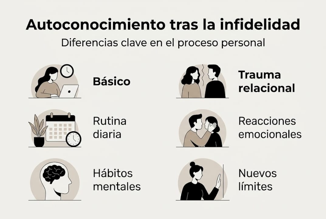 Infografía sobre las principales diferencias entre el autoconocimiento y el autoconocimiento relacional