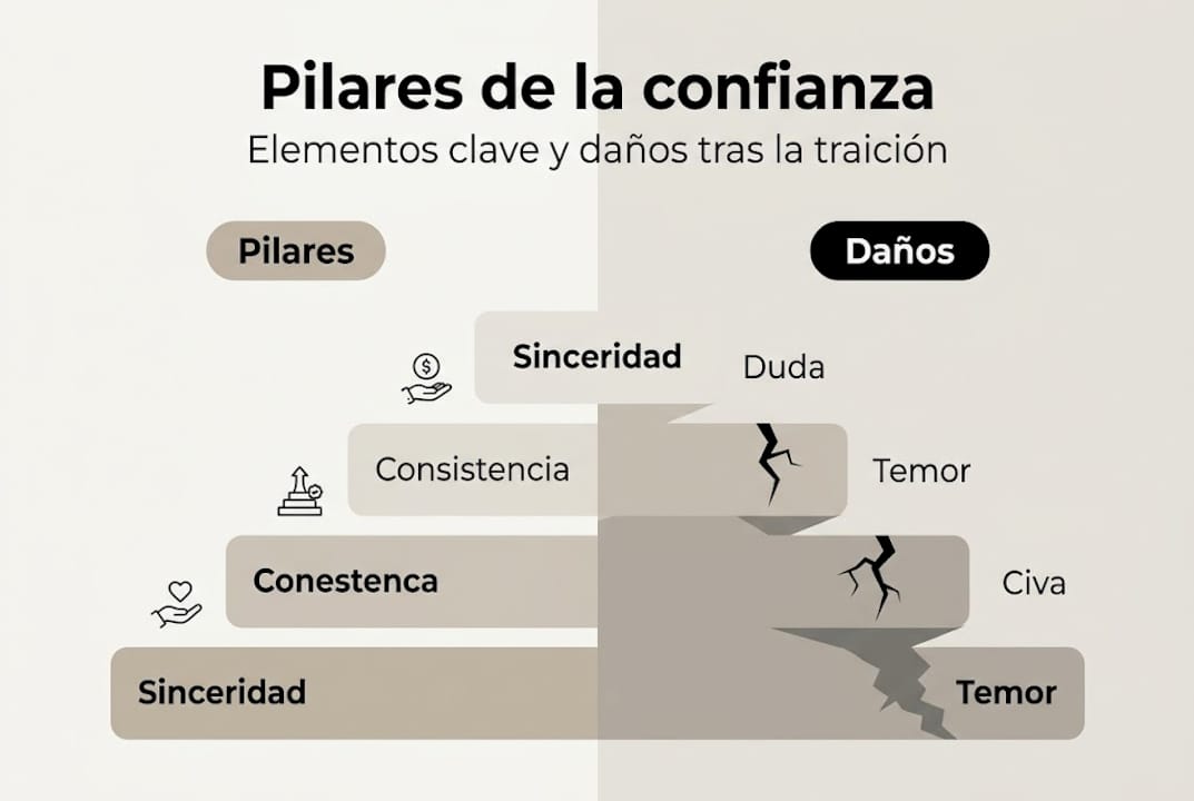 Infografía sobre los fundamentos de la confianza y las consecuencias de su ruptura