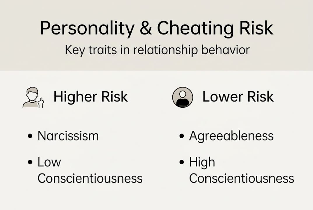 Infographic showing traits linked to cheating risk