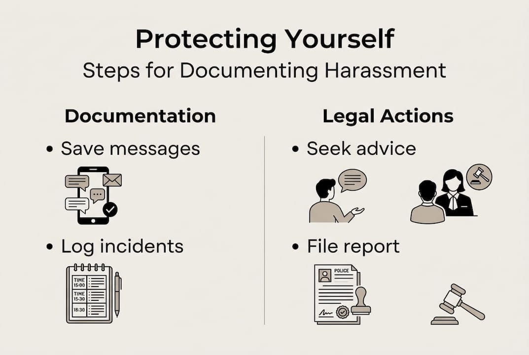 Infographic on documenting harassment and legal actions