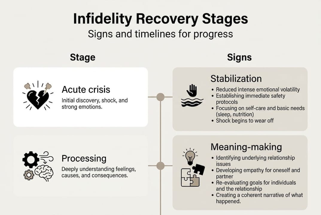 Infographic showing stages of infidelity recovery