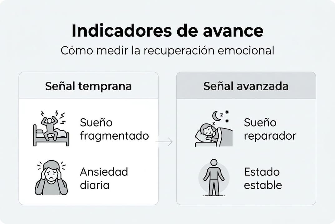 Infografía sobre los principales indicadores de progreso en el proceso de sanación