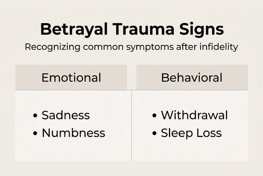 Infographic summarizing betrayal trauma symptoms