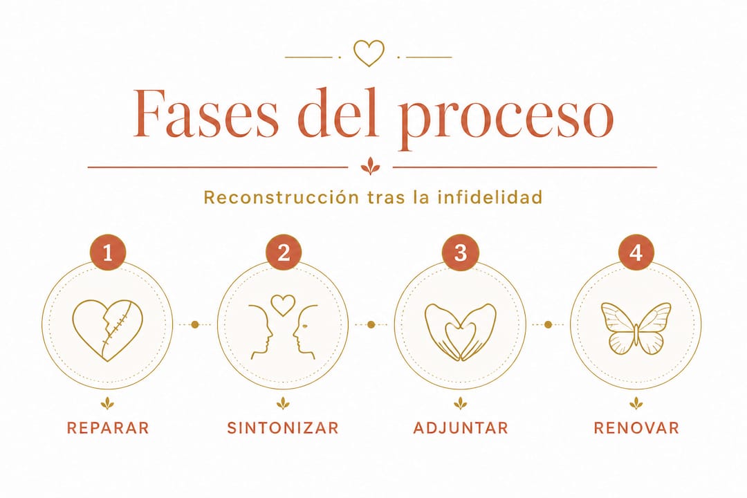 Infografía: etapas clave para recuperar la confianza después de una infidelidad