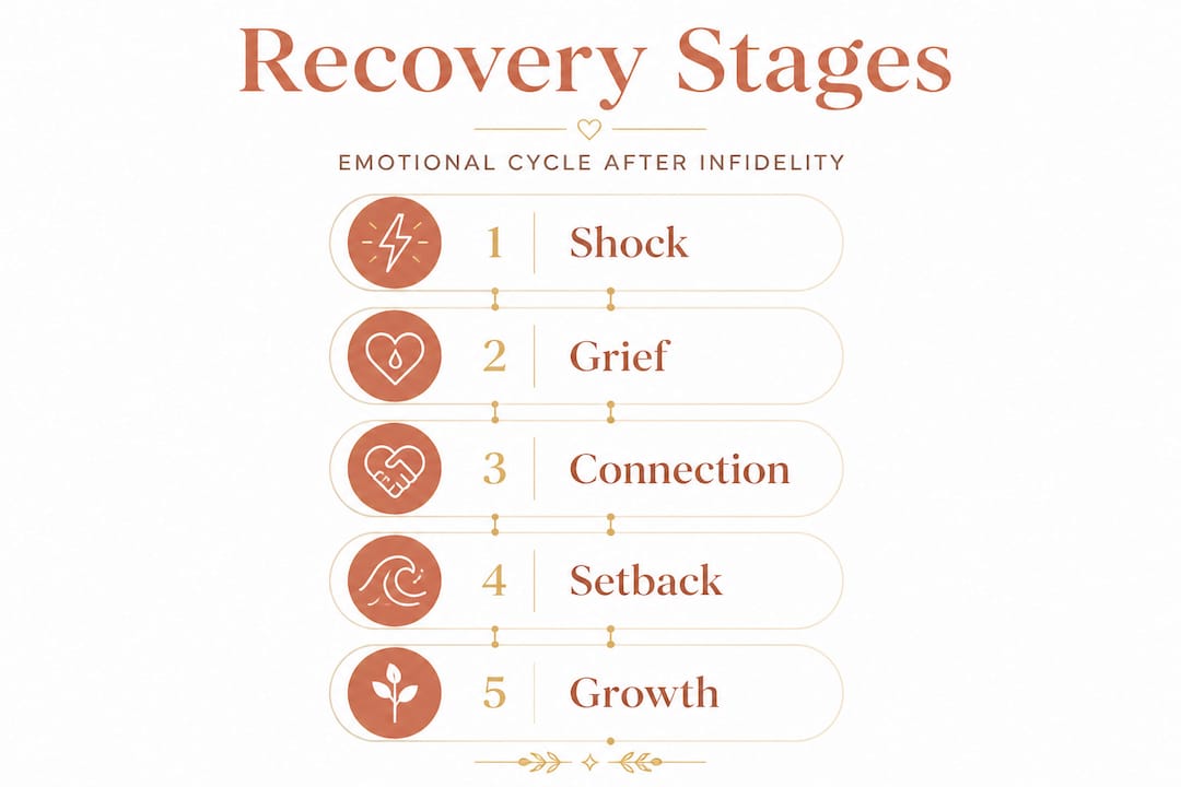 Infographic of affair recovery emotional stages