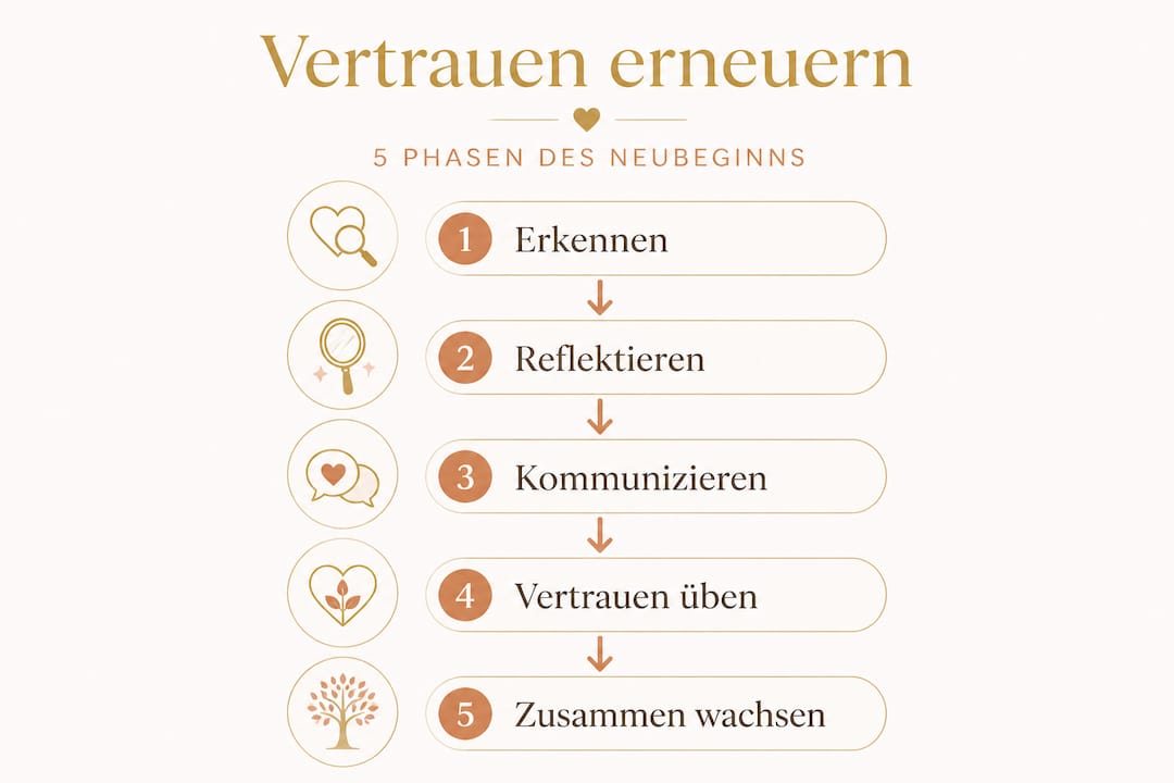 Die Infografik veranschaulicht die fünf Schritte, wie Vertrauen entsteht.