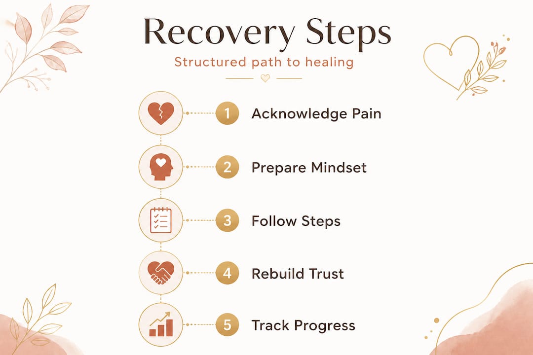 Infidelity recovery process shown as step-by-step flow