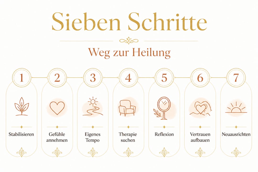 Grafik: Die sieben Schritte auf dem Weg zur Heilung