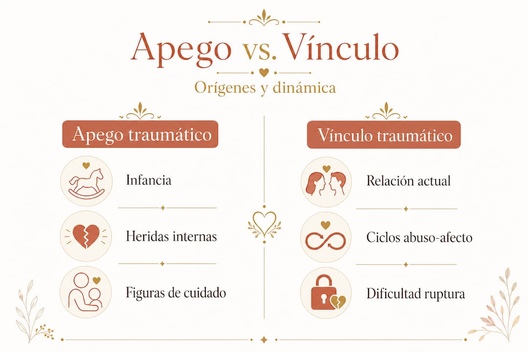 Infografía: diferencias clave entre el apego saludable y el vínculo traumático
