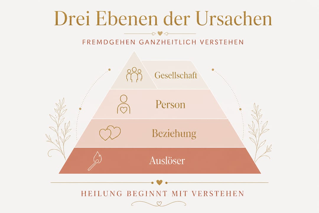 Schaubild: Ursachenmodell als dreistufige Pyramide dargestellt