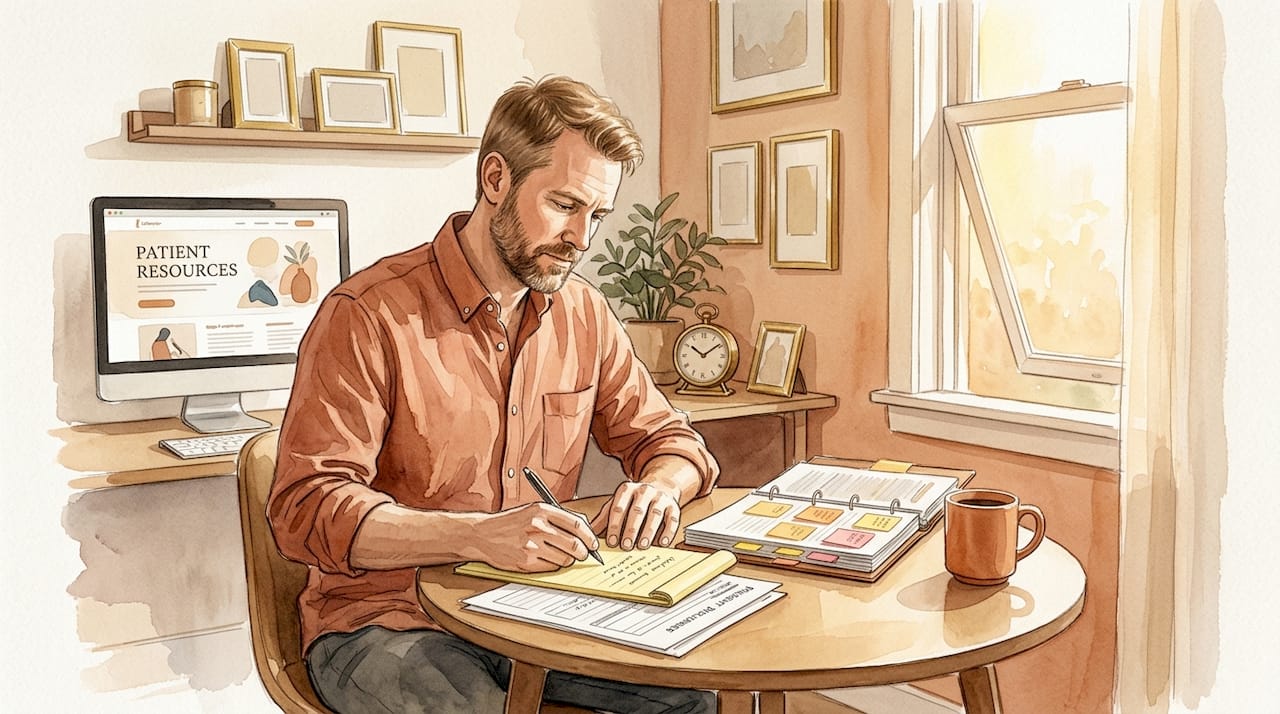 Therapist reviewing notes in home office