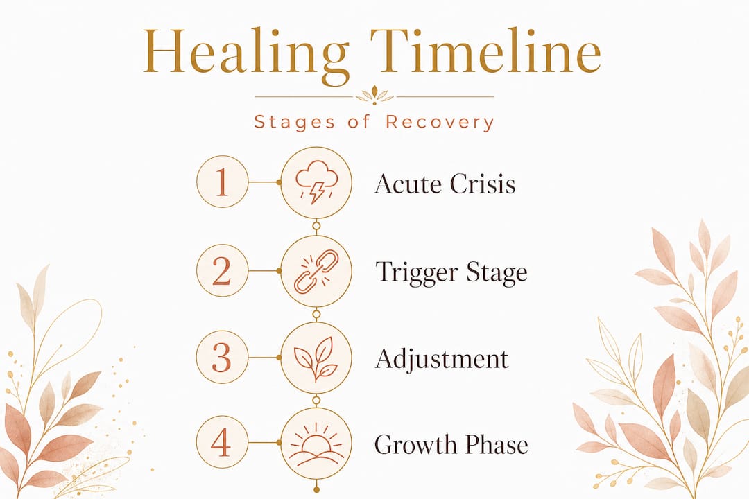 Infographic illustrating betrayal trauma recovery timeline