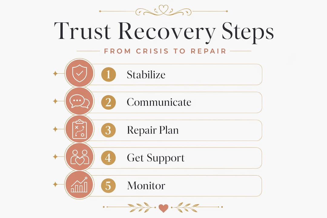 Your Guide to Making Recovery Decisions After Infidelity 2 Infographic trust recovery step by step