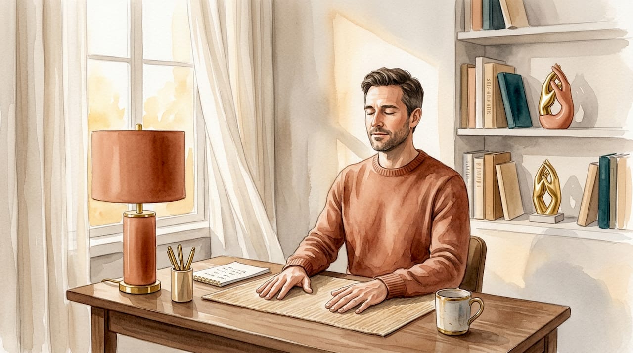 Explain Trauma Triggers: a Guide for Betrayal Survivors 2 Man practicing grounding at home office desk