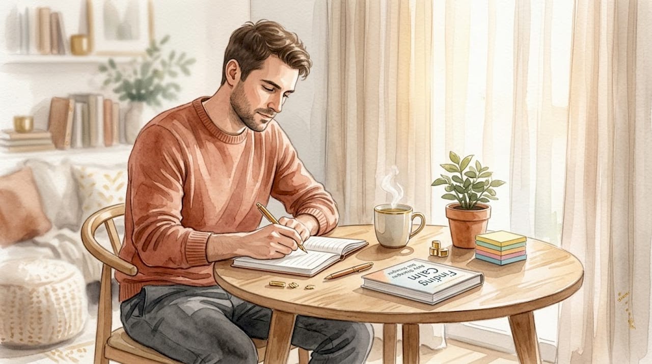 Man journaling symptoms at kitchen table