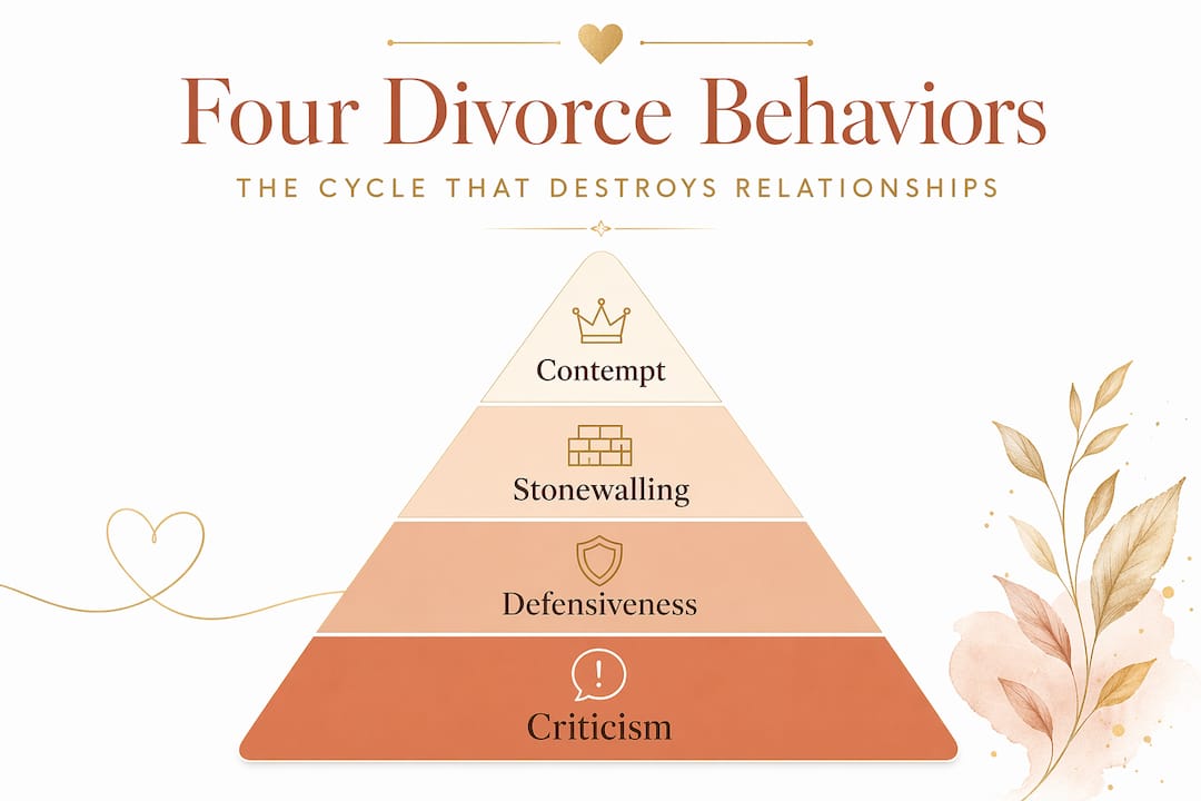 Four Behaviors That Cause Most Divorces 2 Hierarchy infographic showing four key divorce behaviors