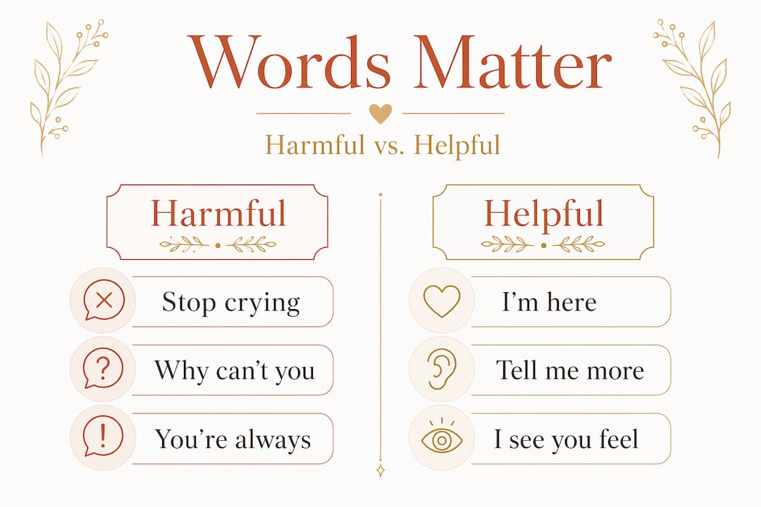 Words That Wound: What Parents Should Never Say to Their Kids 1 Infographic comparing harmful and helpful parent phrases