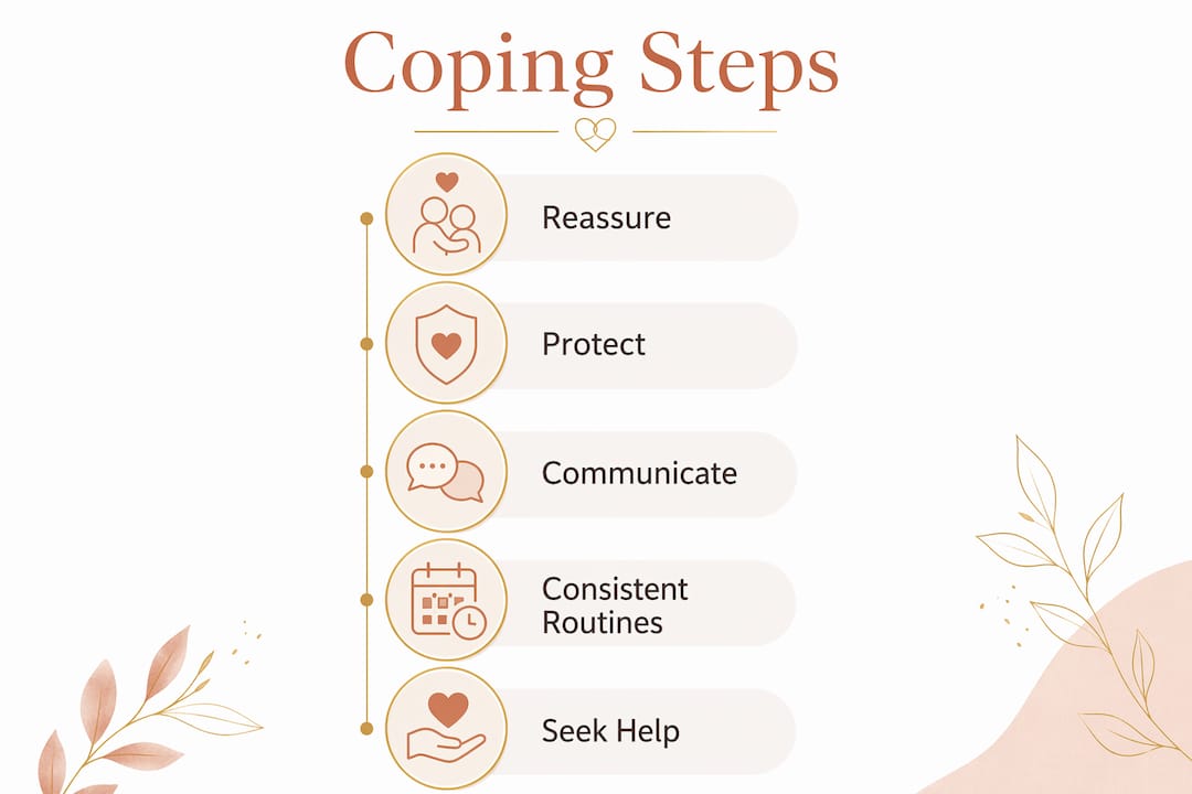 Infographic outlining steps for children to cope emotionally