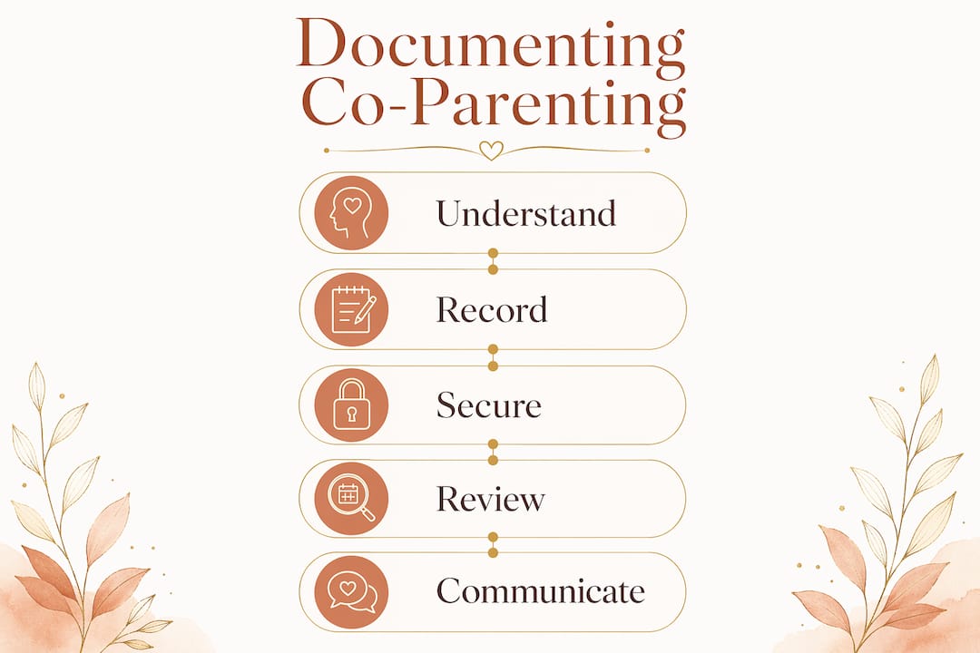 Infographic outlining documentation steps for co-parenting