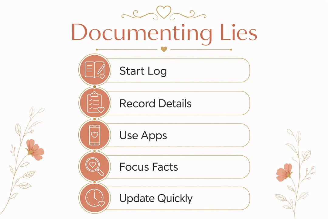 Infographic showing steps to document co-parent lies