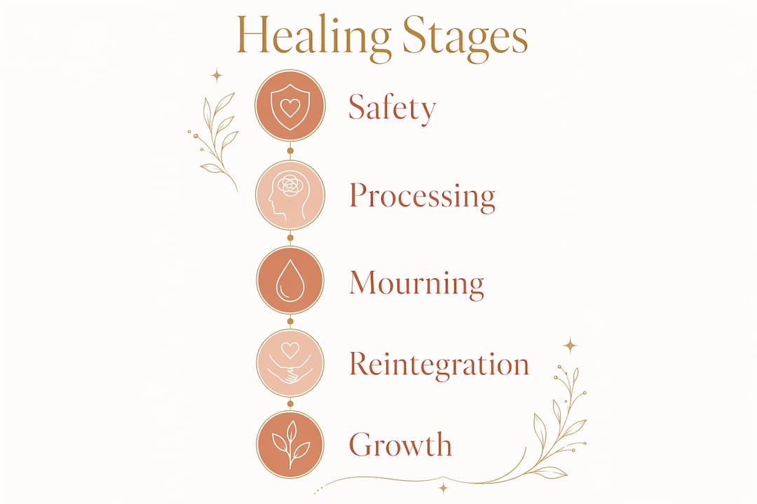 Infographic showing stages of healing from betrayal