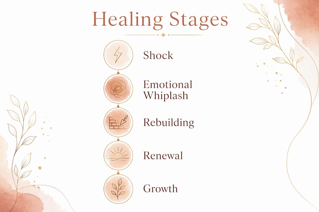 Infographic depicting healing stages after affair trauma