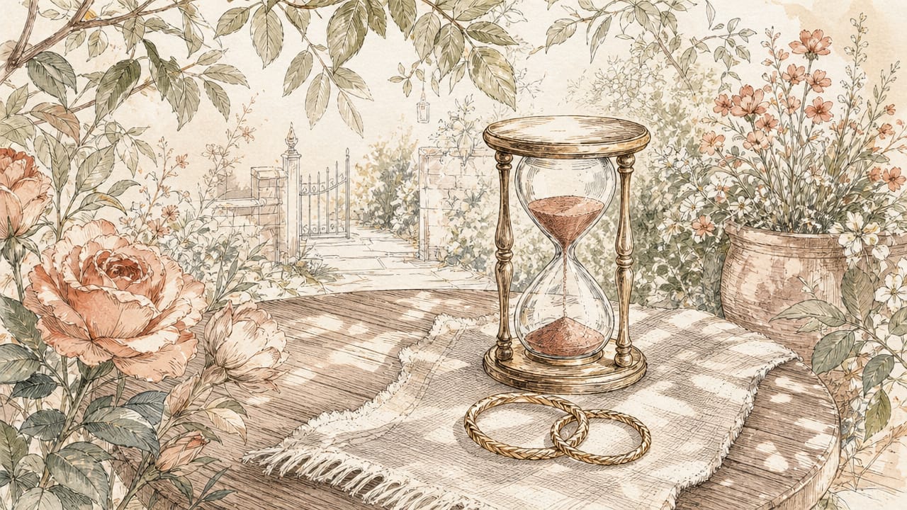Watercolor still life showing symbolic objects of trust