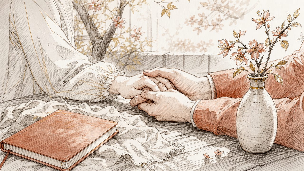 Watercolor pastel illustration of hands rebuilding trust