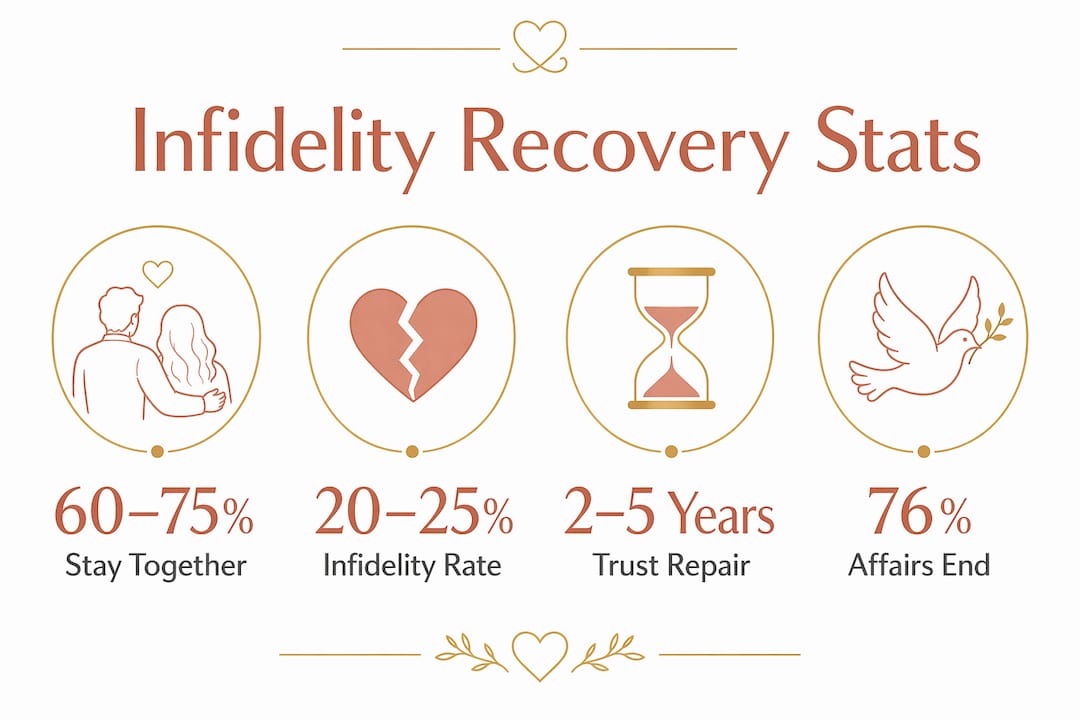 Infographic showing key infidelity recovery statistics