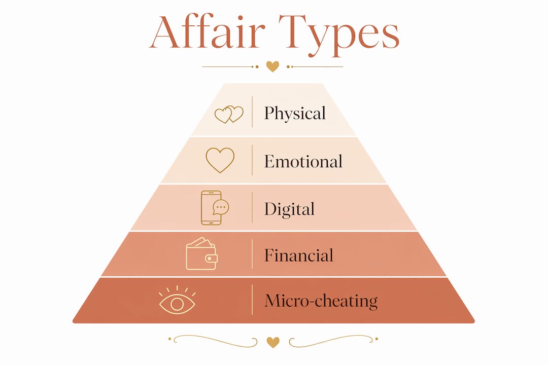 Infographic showing hierarchy of affair types