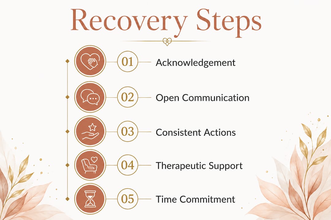 Infographic showing recovery steps after workplace affair