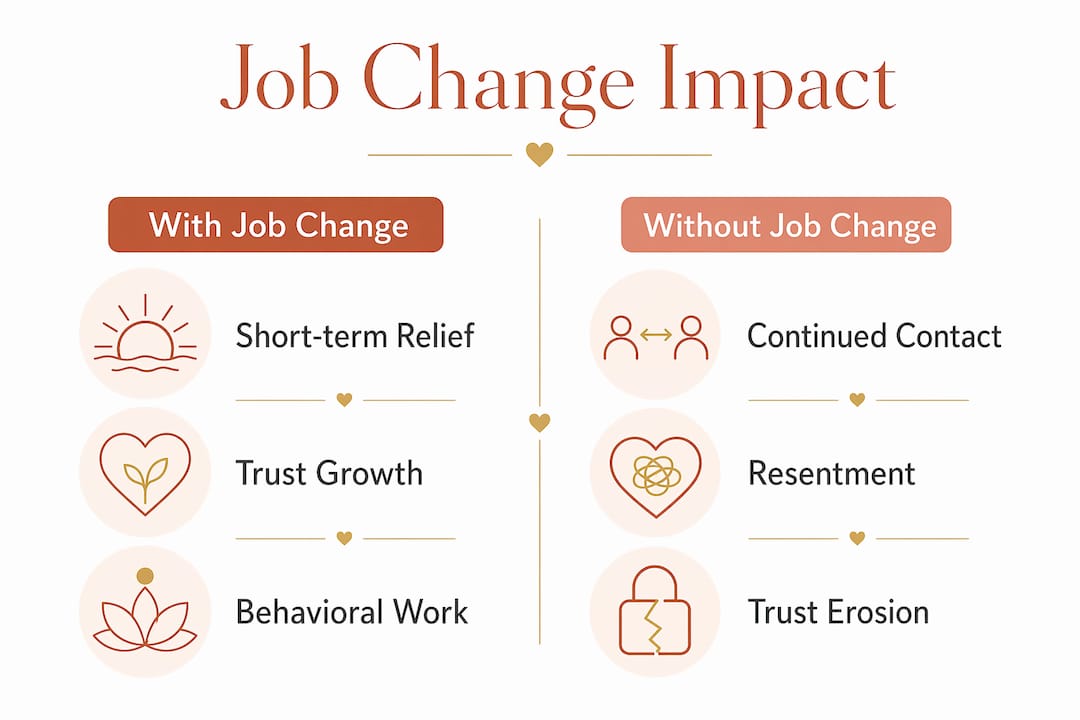 Infographic comparing job change effects on trust repair