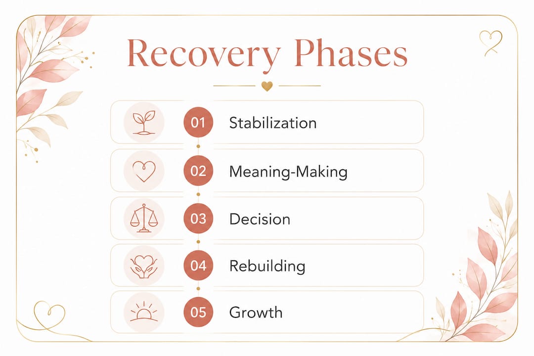 Vertical flow infographic showing phases of recovery